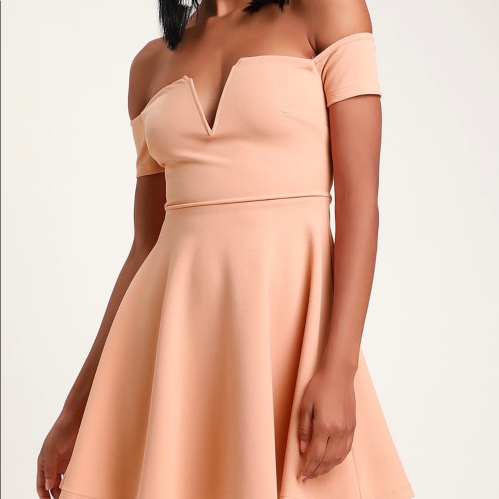 Lulus off shoulder Peach Skater dress